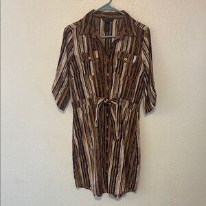 Striped Brown and Tan Shirt‎ Dress
